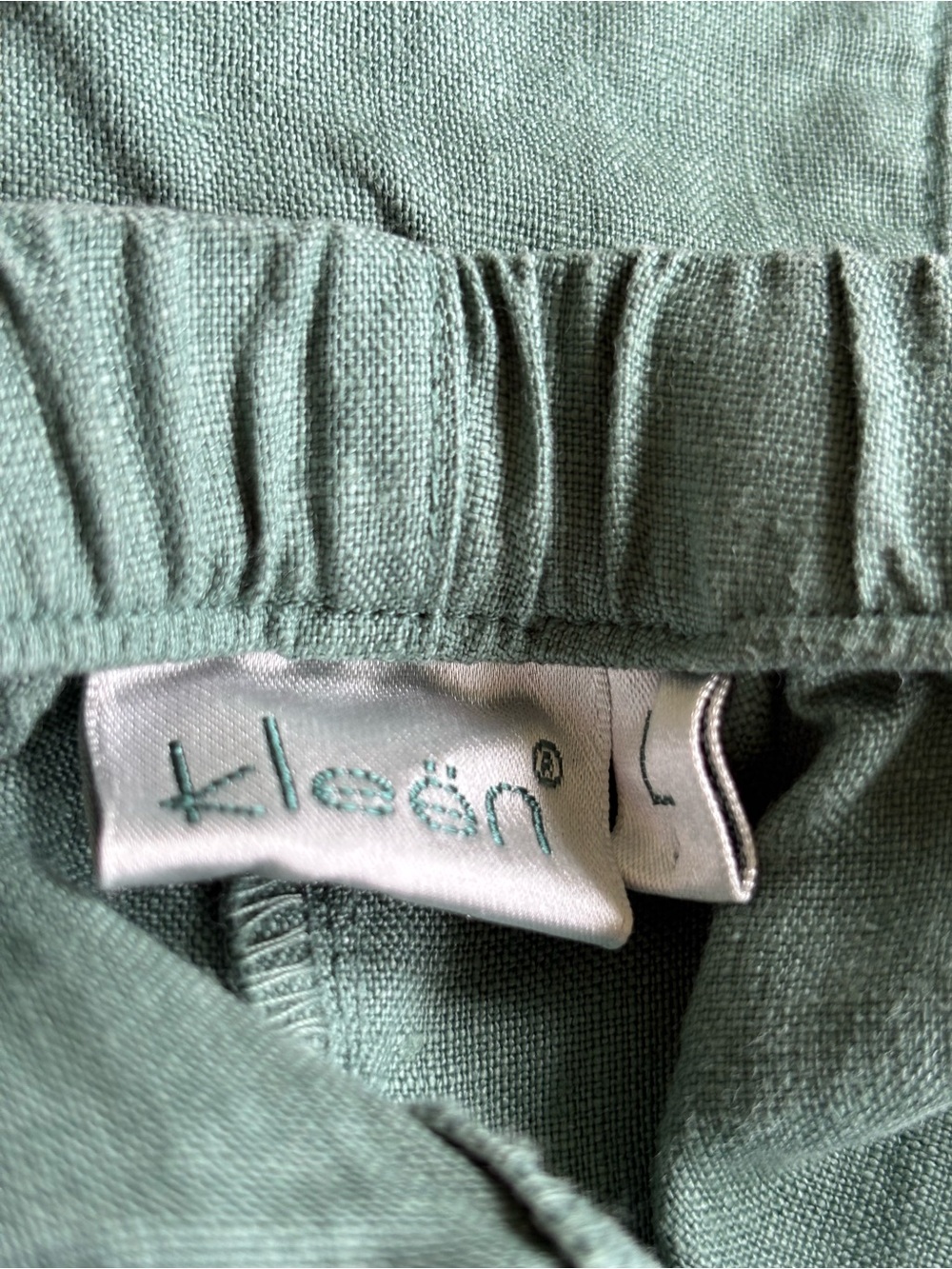 Kleen 100% linen pull on pants green large boho lagenlook - Picture 6 of 6